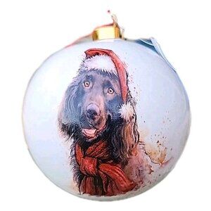 Chocolate Retriever Dog In Christmas Har White Large Glass Ball Ornament